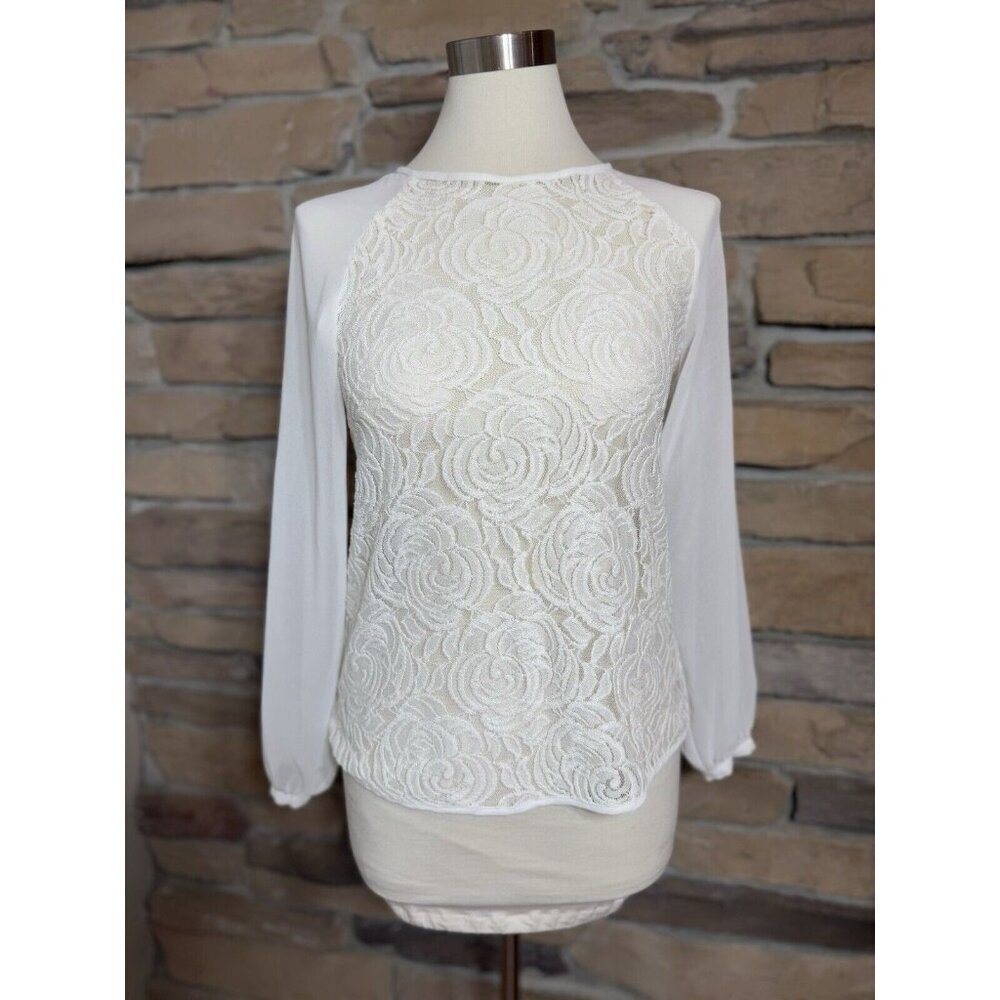 Zara Basics White Floral Lace‎ Top Sz Small